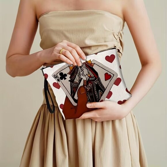 Romantic Queen of Hearts Lovers Cosmetic Makeup Bag 6.7 x 9.9 inches - Picture 7 of 10